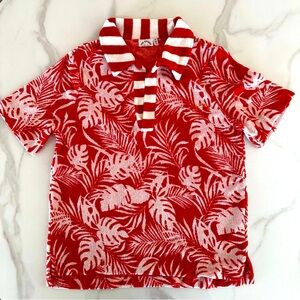 WORN ONCE! The Upside Red and White Polo with Tropical Leaf Design